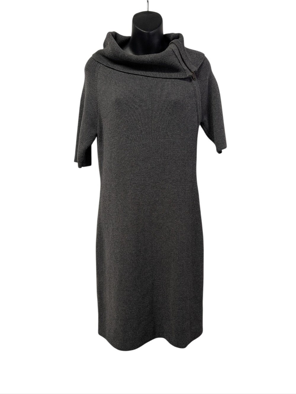 Liz Claiborne Women's Gray Knit Sweater Dress Cowl Neck Zip Accent Size M